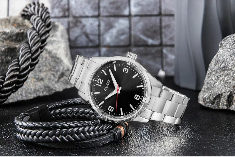 Orë dore për meshkuj Guess Easton GW0965G1, argjendtë