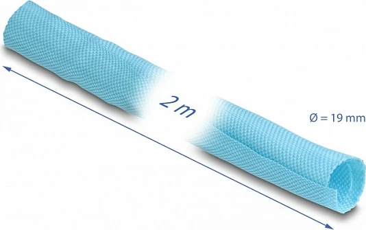 Mëngë e thurur për kabllo DeLOCK, vetë-mbyllëse, rezistente ndaj nxehtësisë, 2 m x 19 mm, blu