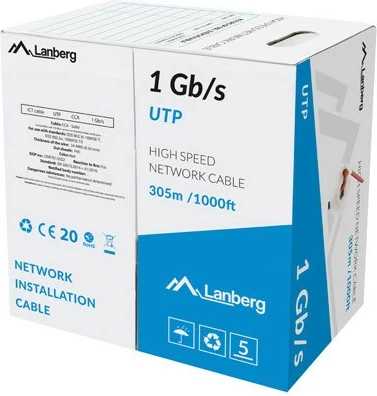 Kabllo rrjeti UTP Lanberg LCU6-10CC-0305-R, 305m, 1Gb/s, Kuqe