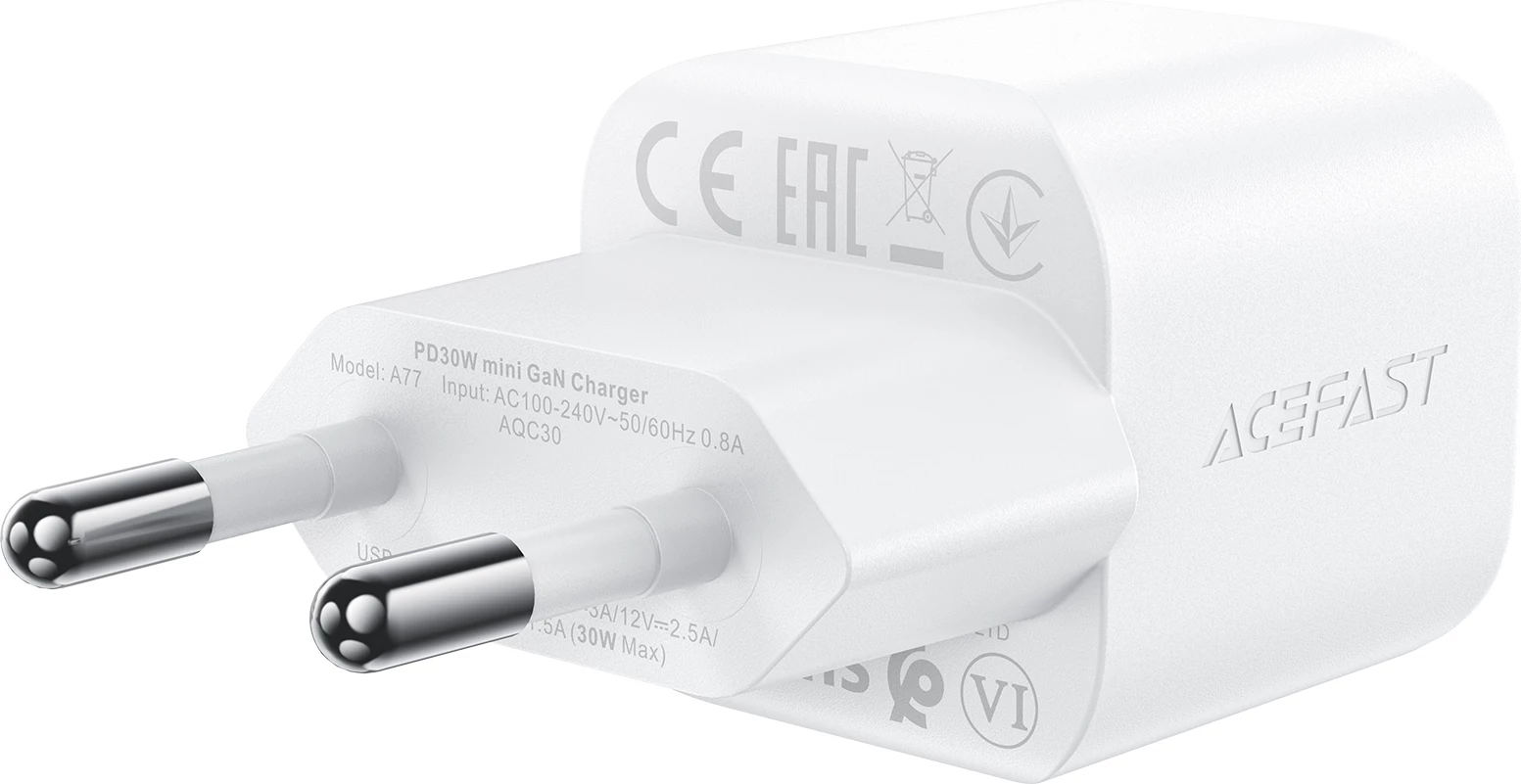 Karikues muri Acefast A77 Mini me GaN, 30W, me kabllo USB-C, Bardhë