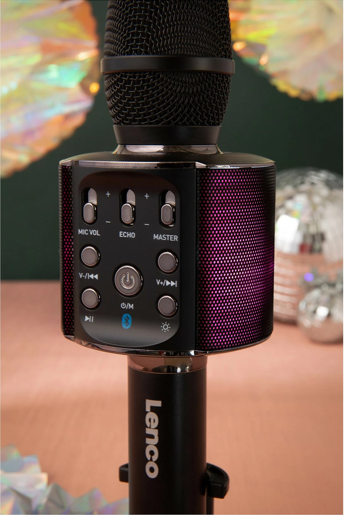 Mikrofon karaoke Lenco BMC-090, Bluetooth, altoparlant i integrum, i zi