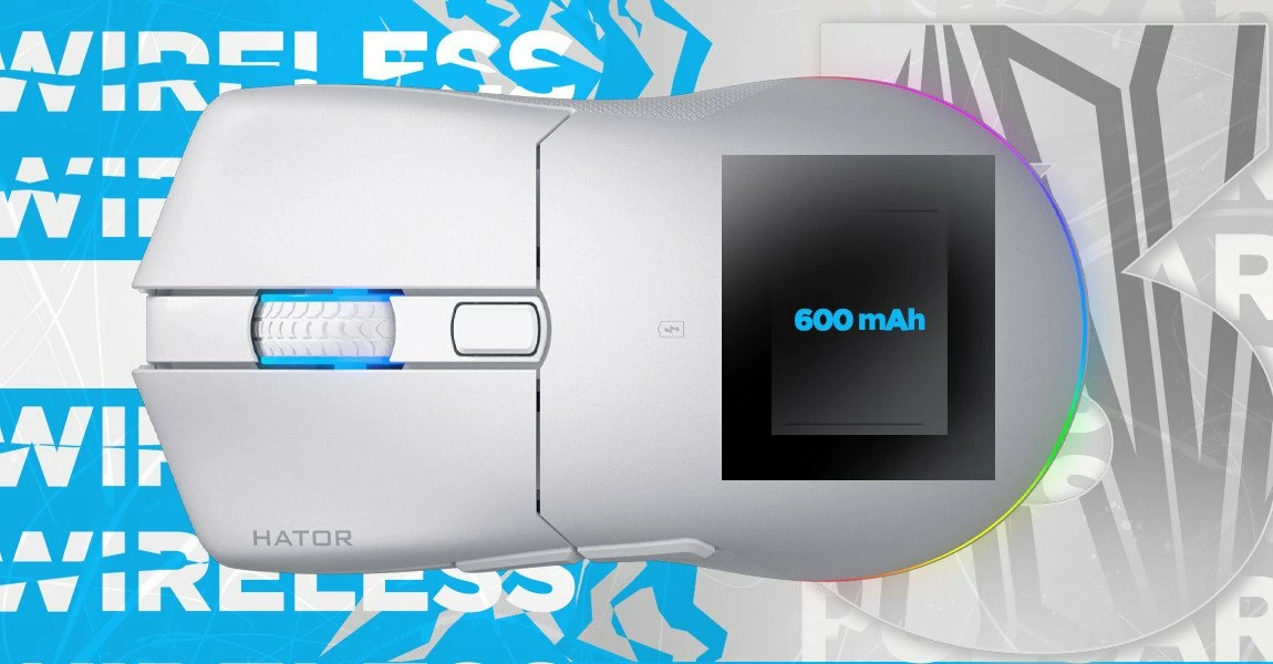 Maus gaming Hator Pulsar 3 Wireless, 12000 DPI, RGB, 2.4GHz/Bluetooth/USB-C, i bardhë