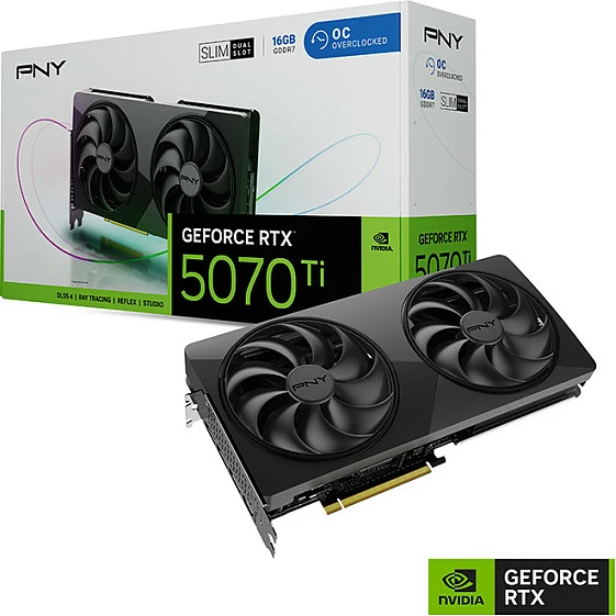 Kartelë grafike PNY GeForce RTX 5070 Ti D7 Slim OC, 16GB GDDR7, e zezë