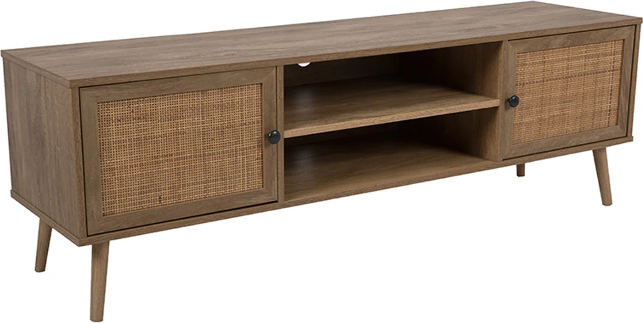 Komodë TV Ammos, 2 dyer, natyrale me ratan, 150x39x49