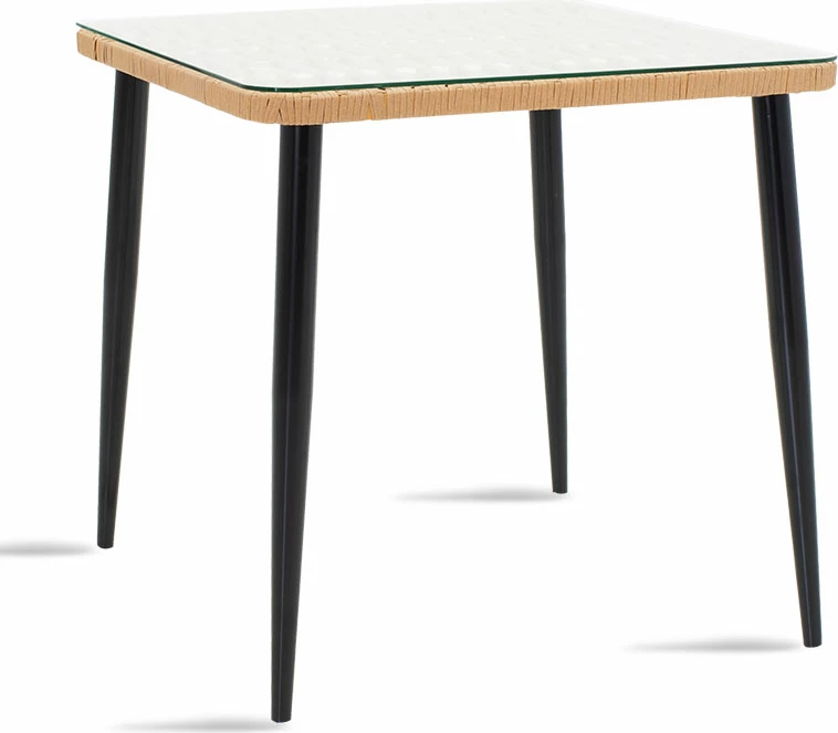 Tavolinë Naoki metalike, ngjyrë e zezë-pe natyrale-xham 80x80x78cm