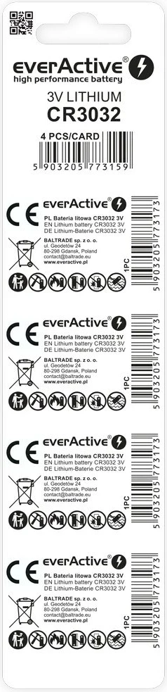 Bateri litiumi everActive CR3032, 3V, set 4 copë