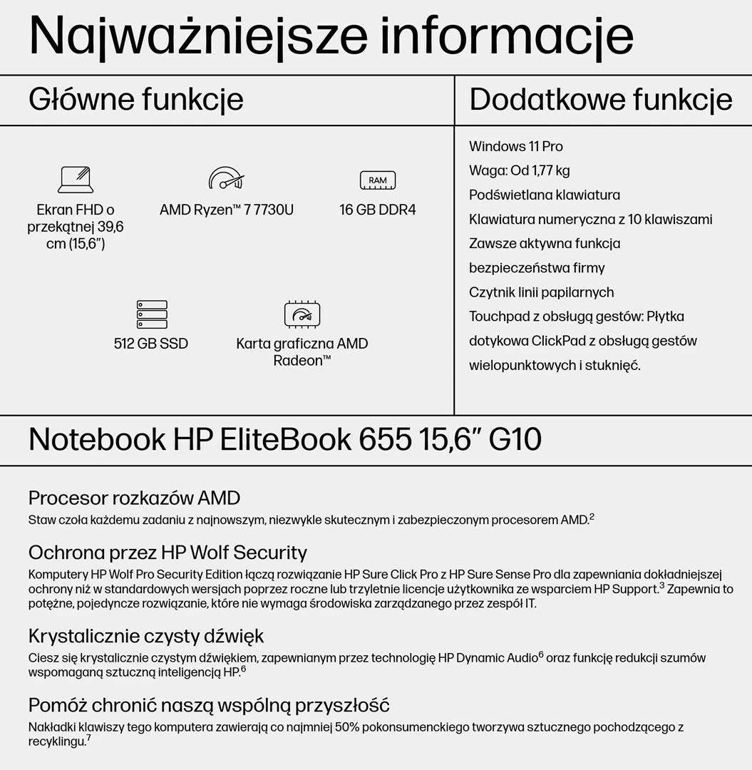 Laptop HP EliteBook 655 G10, 15.6", AMD Ryzen 7, 16 GB RAM, 512 GB SSD, Argjendtë