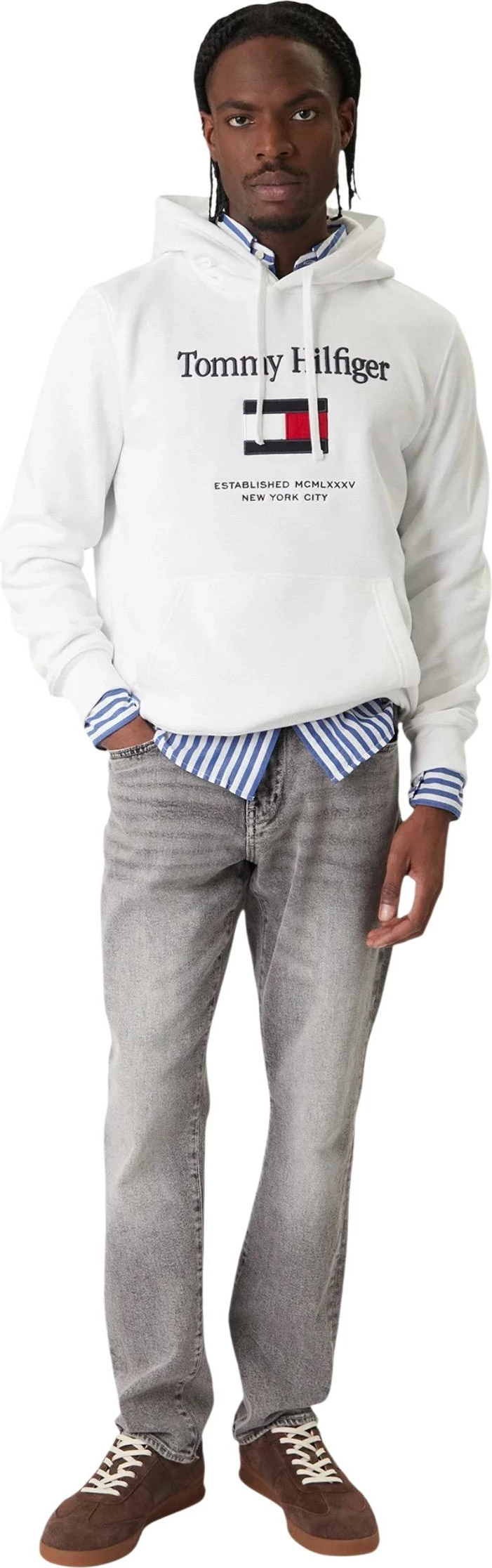 Duks me kapuç Tommy Hilfiger MW0MW42735 për meshkuj, i bardhë [Madhësia: L]