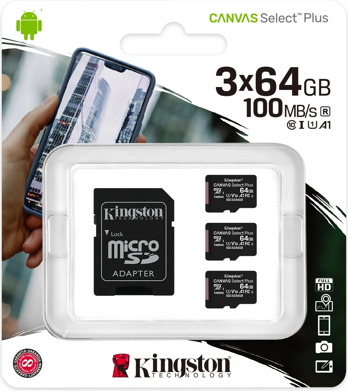 Kartelë microSDXC Kingston 64GB Canvas Select Plus, 100 MB/s, e zezë
