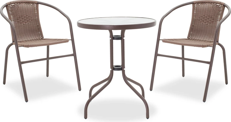 Tavolinë me karrige 3 copë Watson-Obbi metal-pe ngjyrë kafe