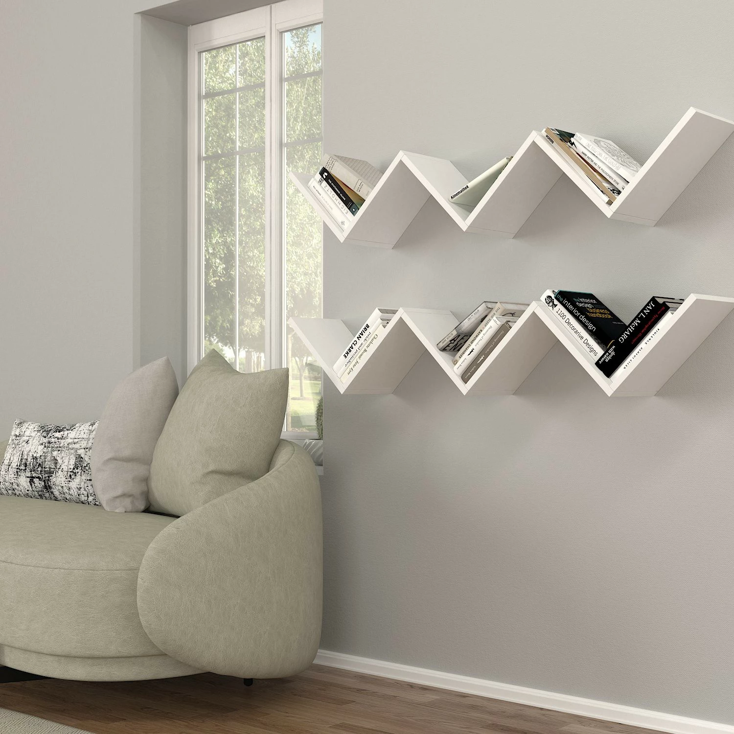 Raft muri Zig Zag, i bardhë, Hanah Home