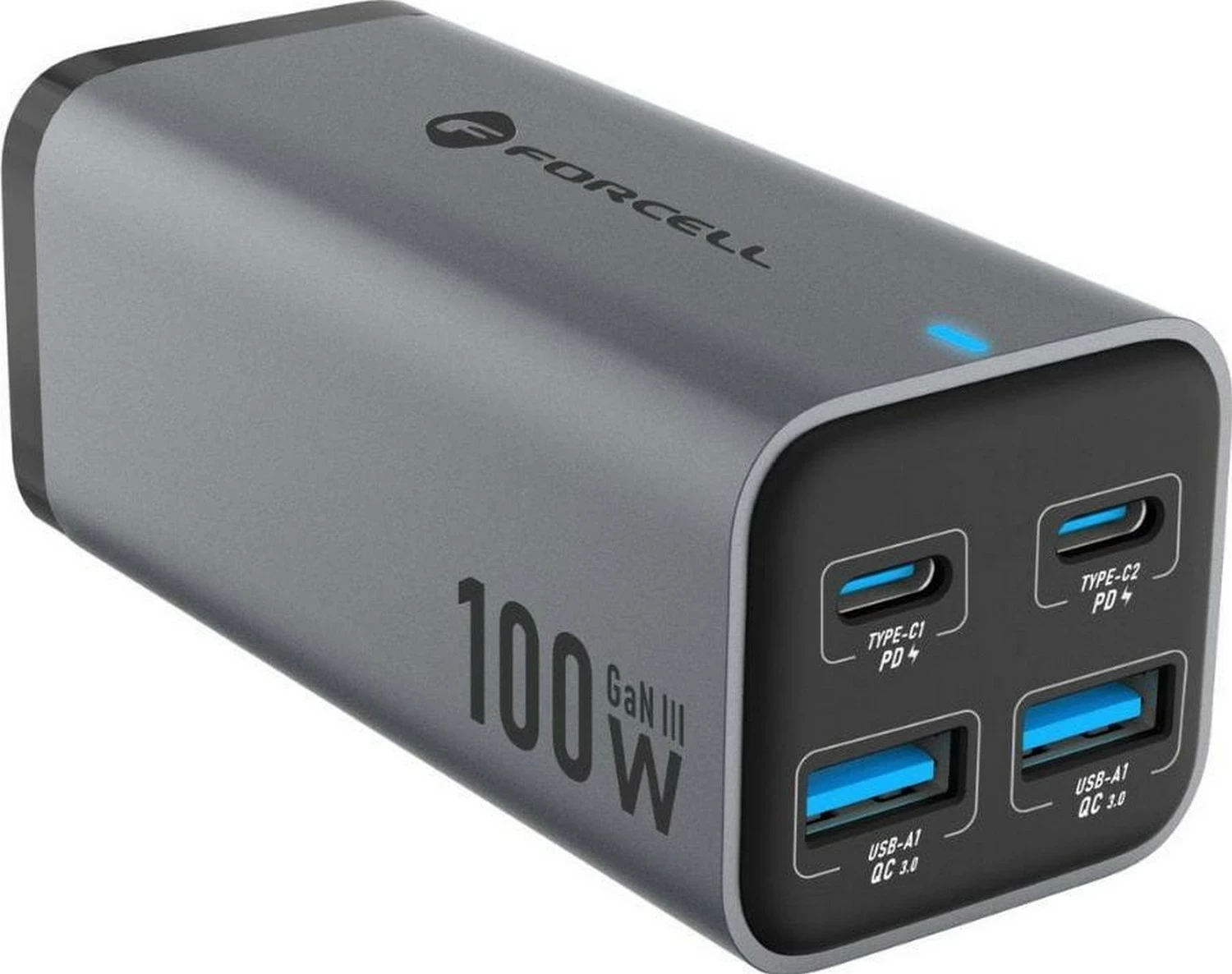 Karikues tavoline Forcell F-Energy GaN III VT-49, 2x USB-C, 2x USB-A, 100W, gri