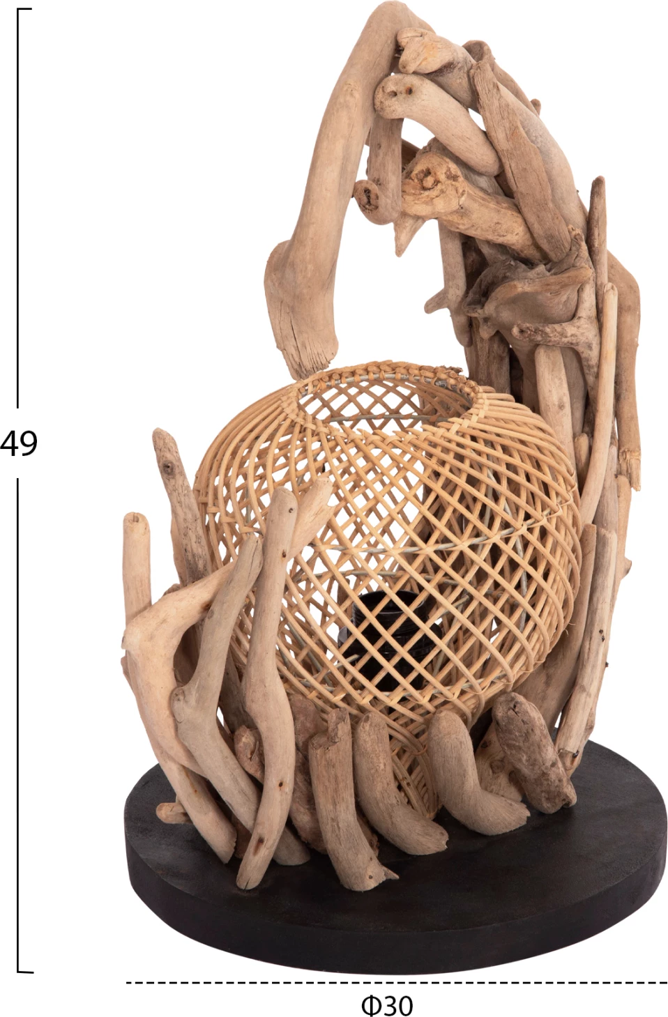 Llambë tavoline dekorative ASHIN, dru i rrjedhur & rattan, 30x30x49Hcm