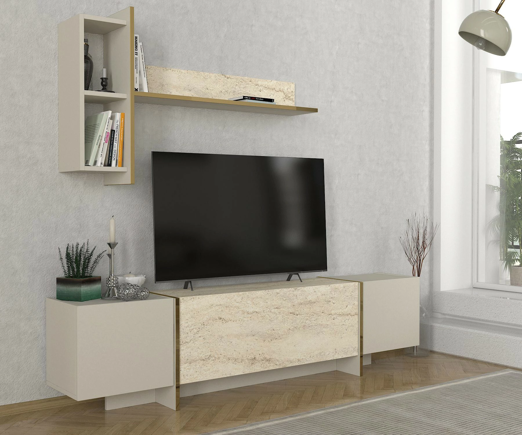 Njësi TV Skye Decor, ngjyrë travertin-sandstone, Veyron