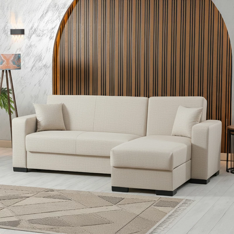 Këndore krevat-sofë Dumma, material krem, 226x148x86cm