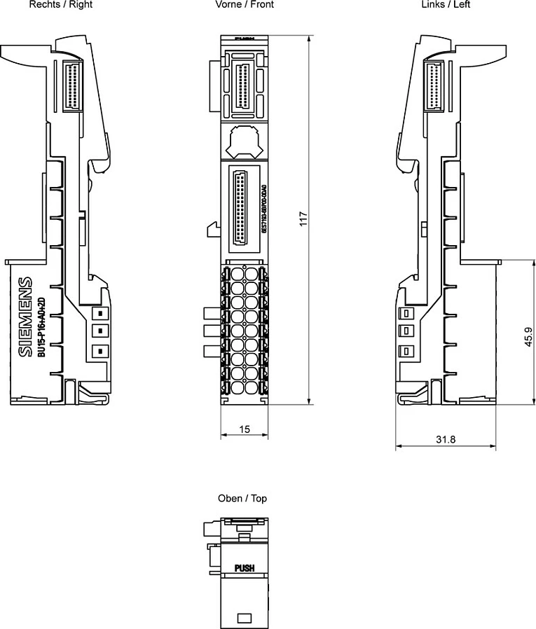 Njësi bazë Siemens SIMATIC ET 200SP 6ES71936BP000DA0 BU15-P16+A0+2D, multikolor