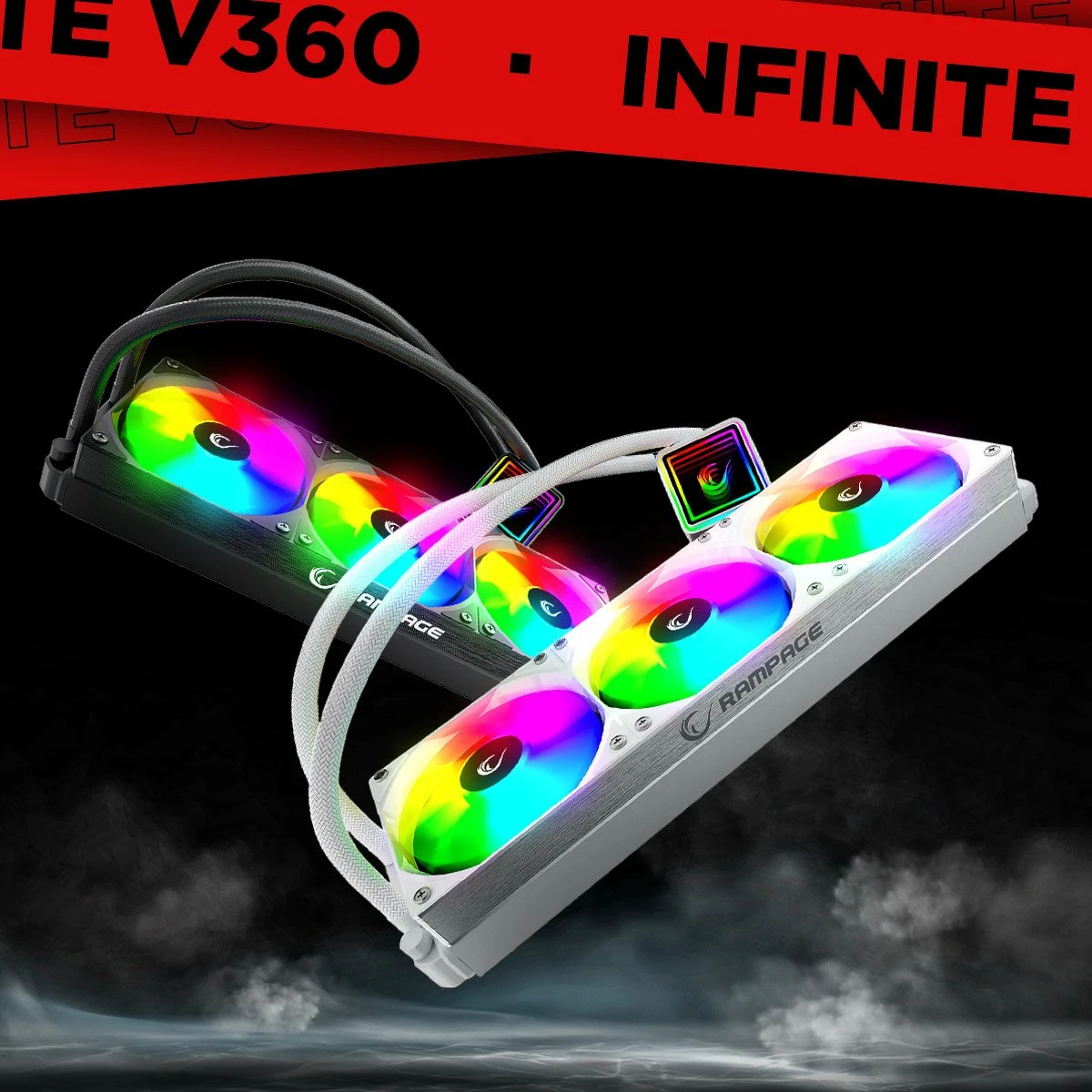 Ftohës uji AIO Rampage INFINITE V360 360mm ARGB me 3x120mm ventilatorë, i bardhë