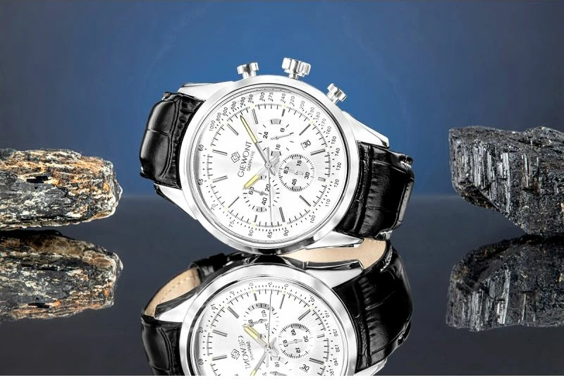 Orë dore meshkuj Giewont GW7650-A1, argjendtë me rrip të zi