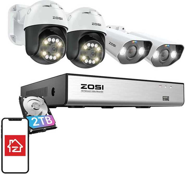 Set kamera IP ZOSI C296 WiFi 5MP & C182 WiFi 8MP me regjistrues NVR 8 kanale dhe HDD 2TB