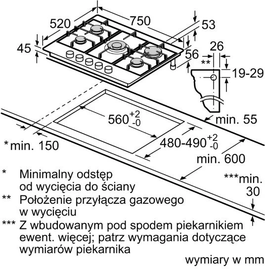 Pllakë gazi Bosch PGQ7B5K90, 5 zona, gri