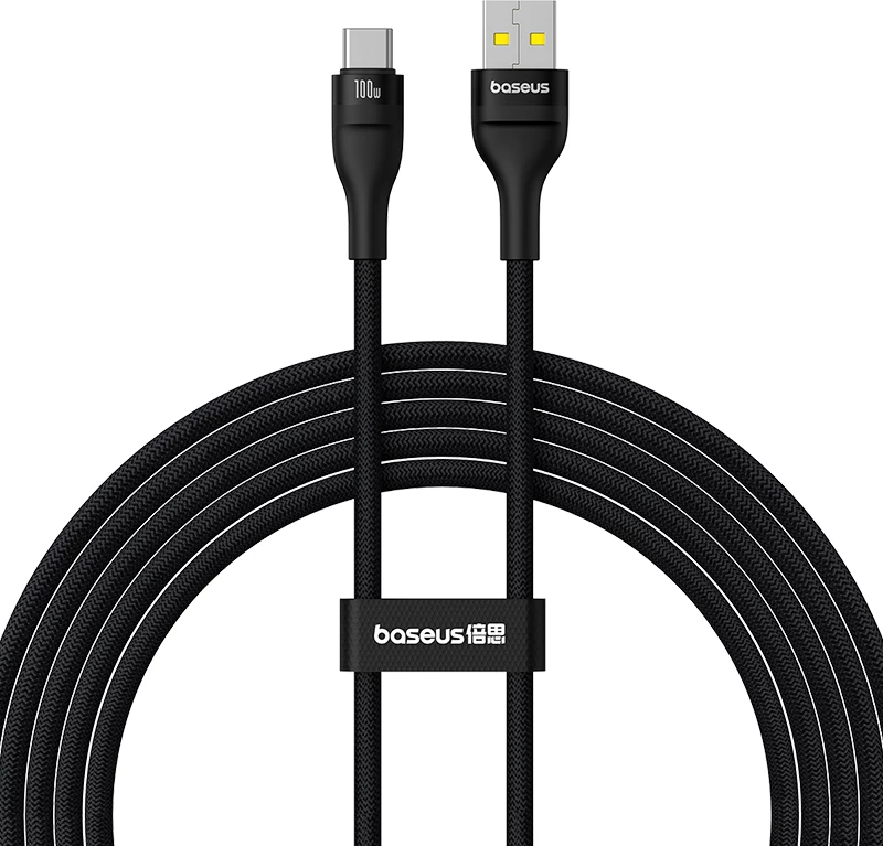 Kabllo Baseus Flash 2, USB-A në USB-C, 2m, 100W, e zezë
