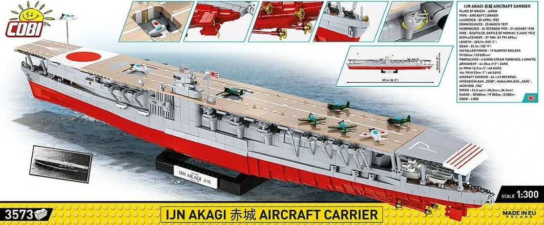 Set blloqesh Cobi Klocki IJN Akagi Aircraft Carrier, 3573 pjesë, Historical Collection