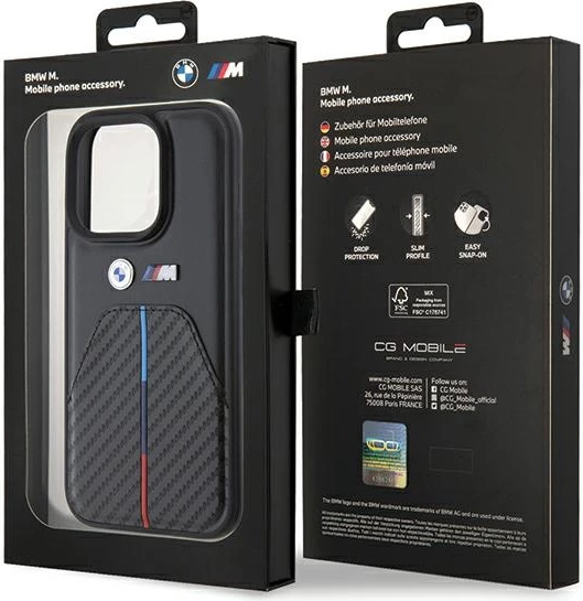 Mbështjellës BMW Stamped Tricolor Stripe për iPhone 15 Pro, i zi