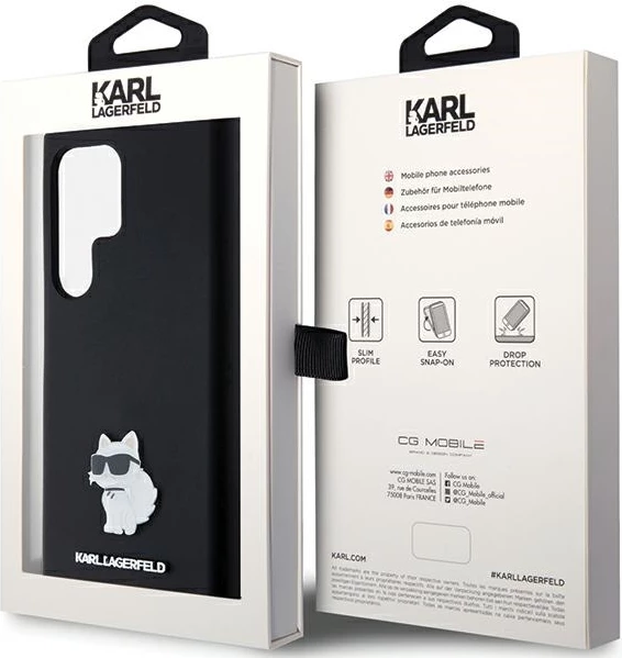 Mbështjellës Karl Lagerfeld Silicone Choupette Metal Pin për Samsung Galaxy S24 Ultra, i zi