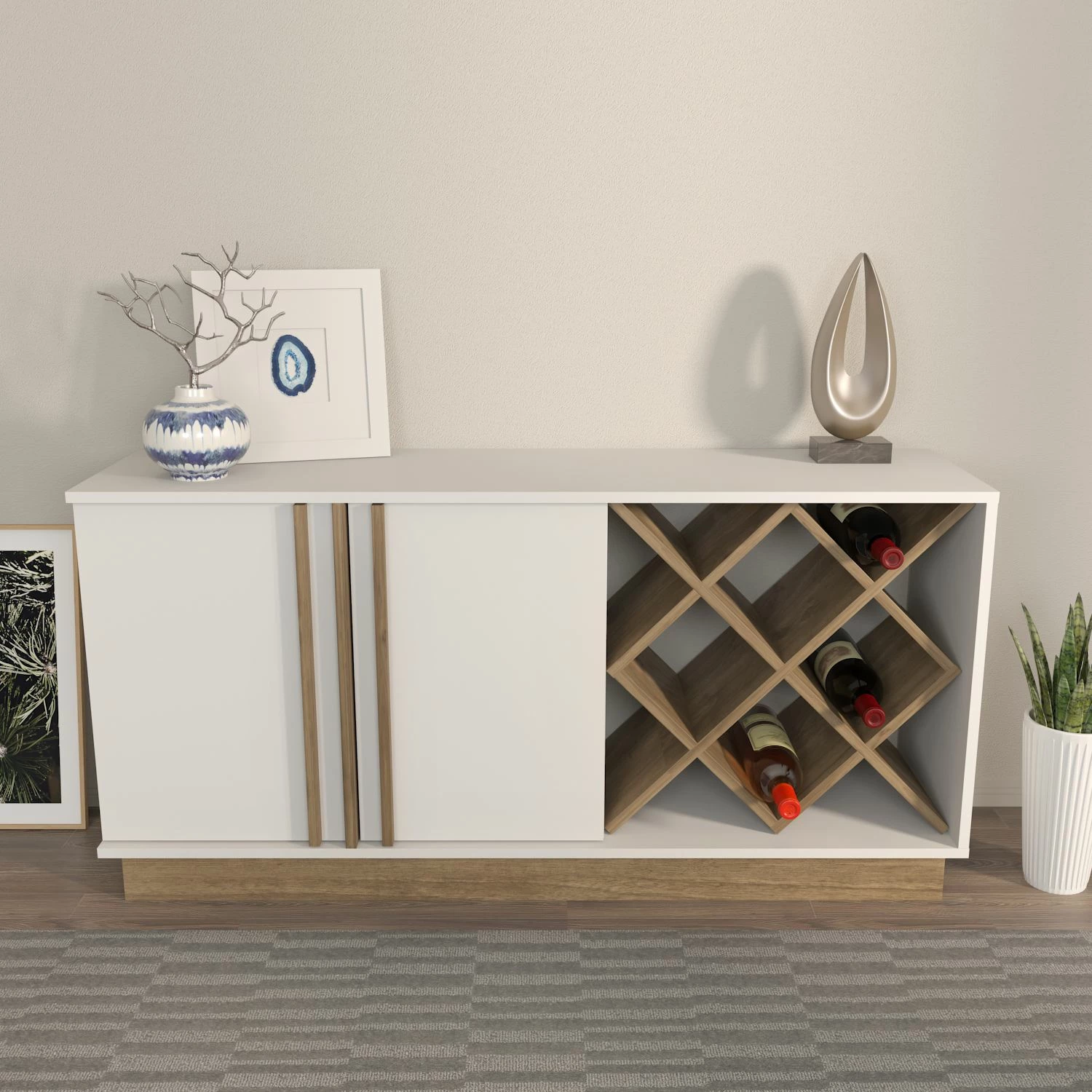 Bufe Skye Decor, ngjyrë e bardhë dhe arre, Luna