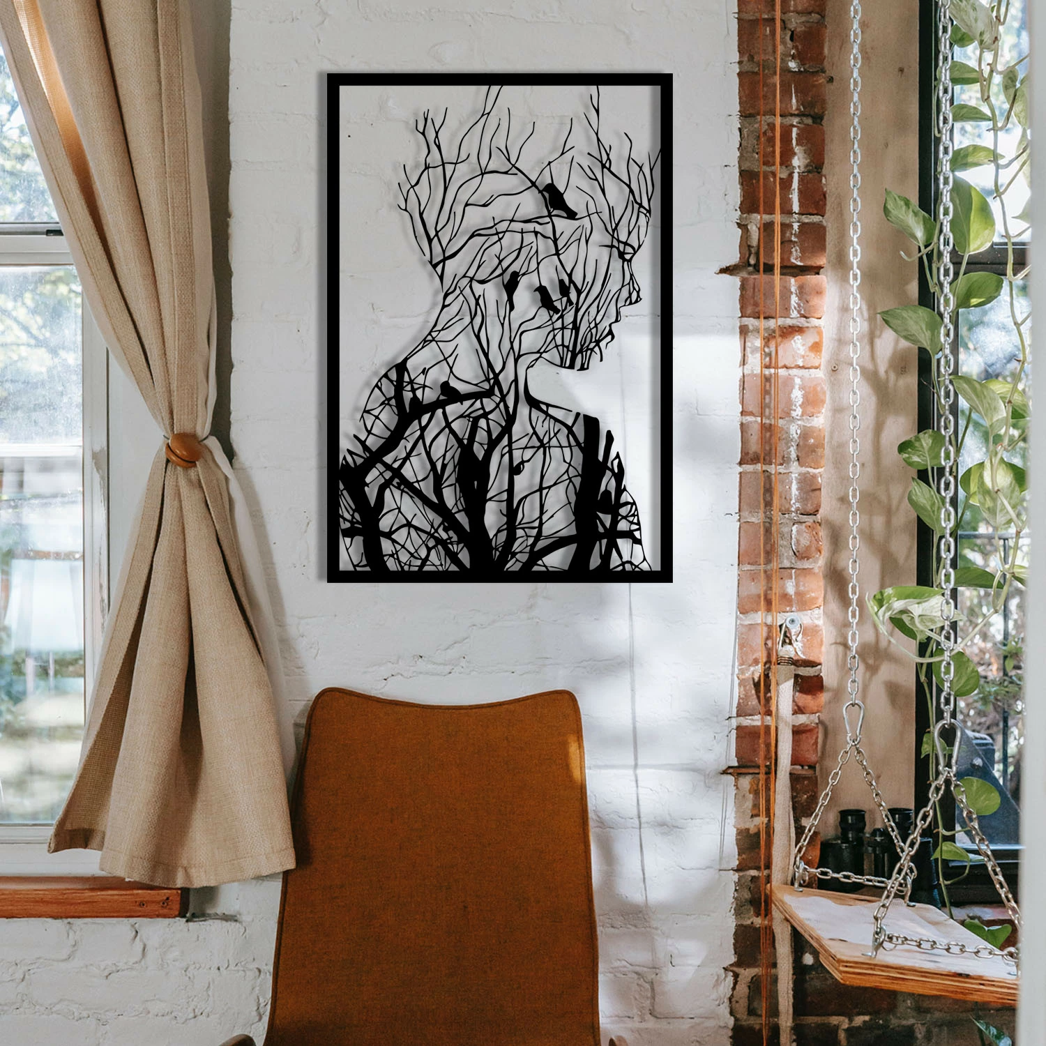 Aksesor dekorativ metalik për mur Wallity, Arakan, ngjyrë e zezë, 42x62cm