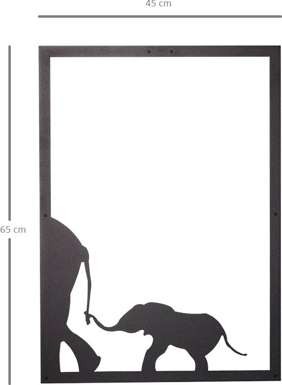 Aksesor dekorativ metalik për mur, familje elefantësh, Wallity