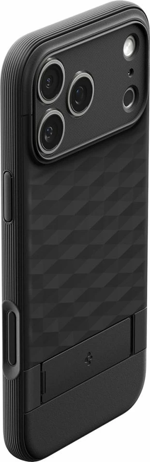 Mbështjellës Spigen Parallax S me MagSafe për iPhone 17 Pro, TPU me këmbë mbajtëse, e zezë mat