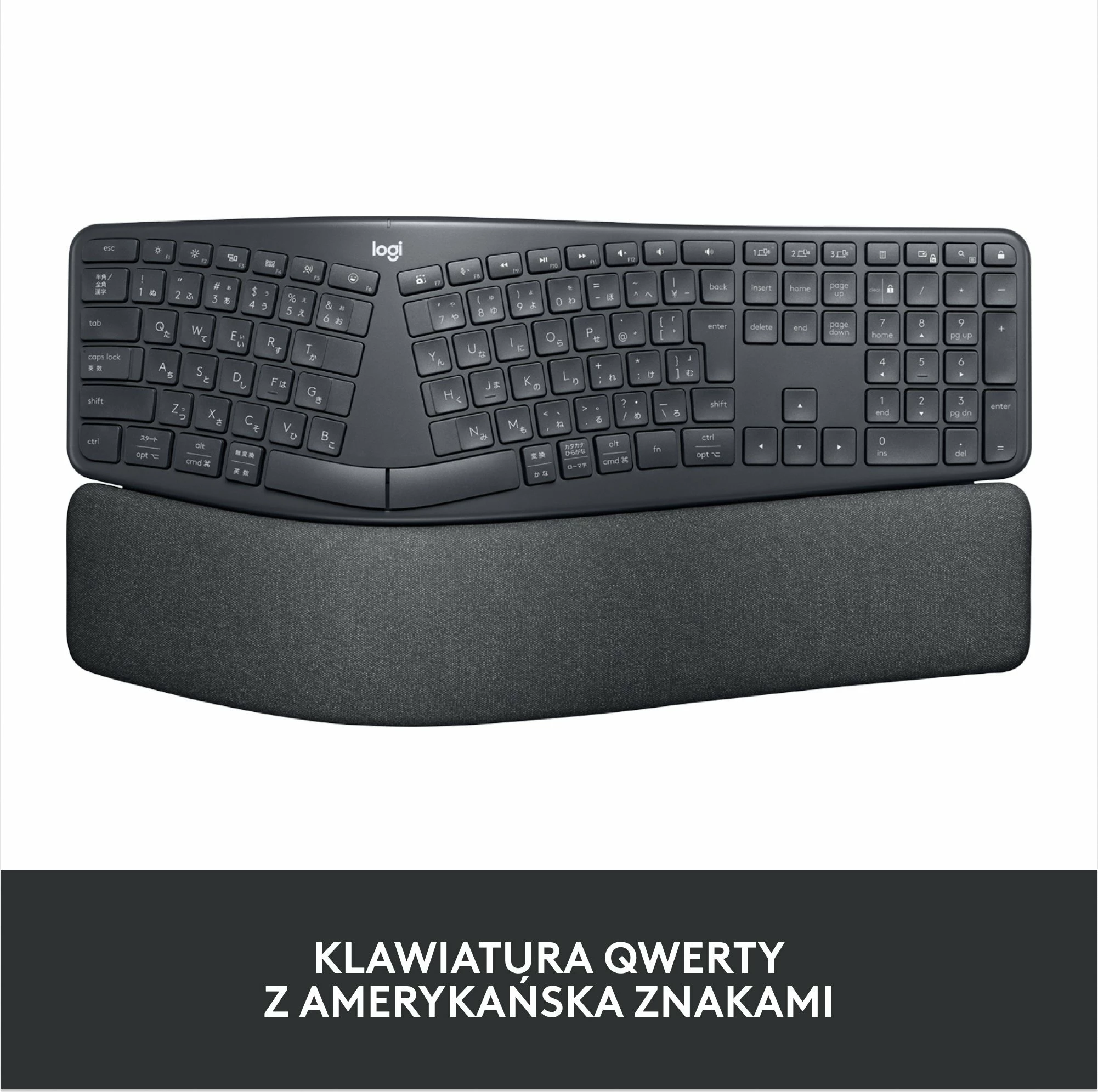 Tastierë ergonomike Logitech ERGO K860 (920-010108), wireless, US INTL, me numpad, Graphite
