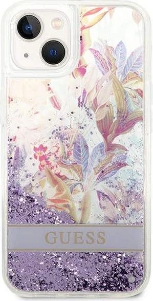 Mbështjellës Guess GUHCP14MLFLSU për iPhone 14 Plus, Flower Liquid Glitter, vjollcë