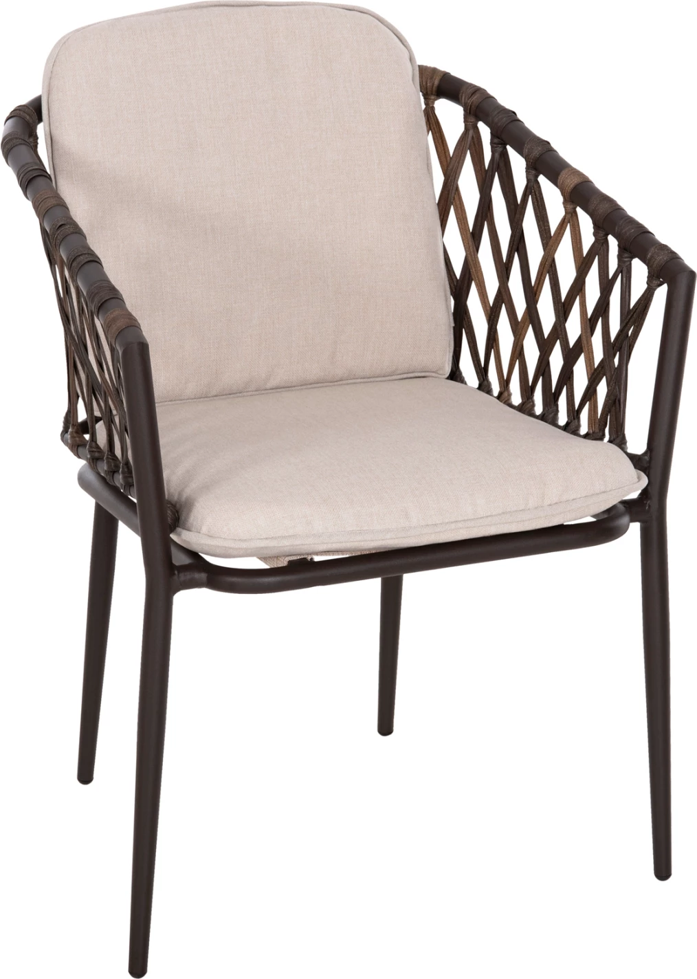 Karrige alumini BOLLY FH6080, kornizë kafe-sintetik ratan, jastëkë kafe-bezhë, 58.5x67x86H cm, set prej 4 copë