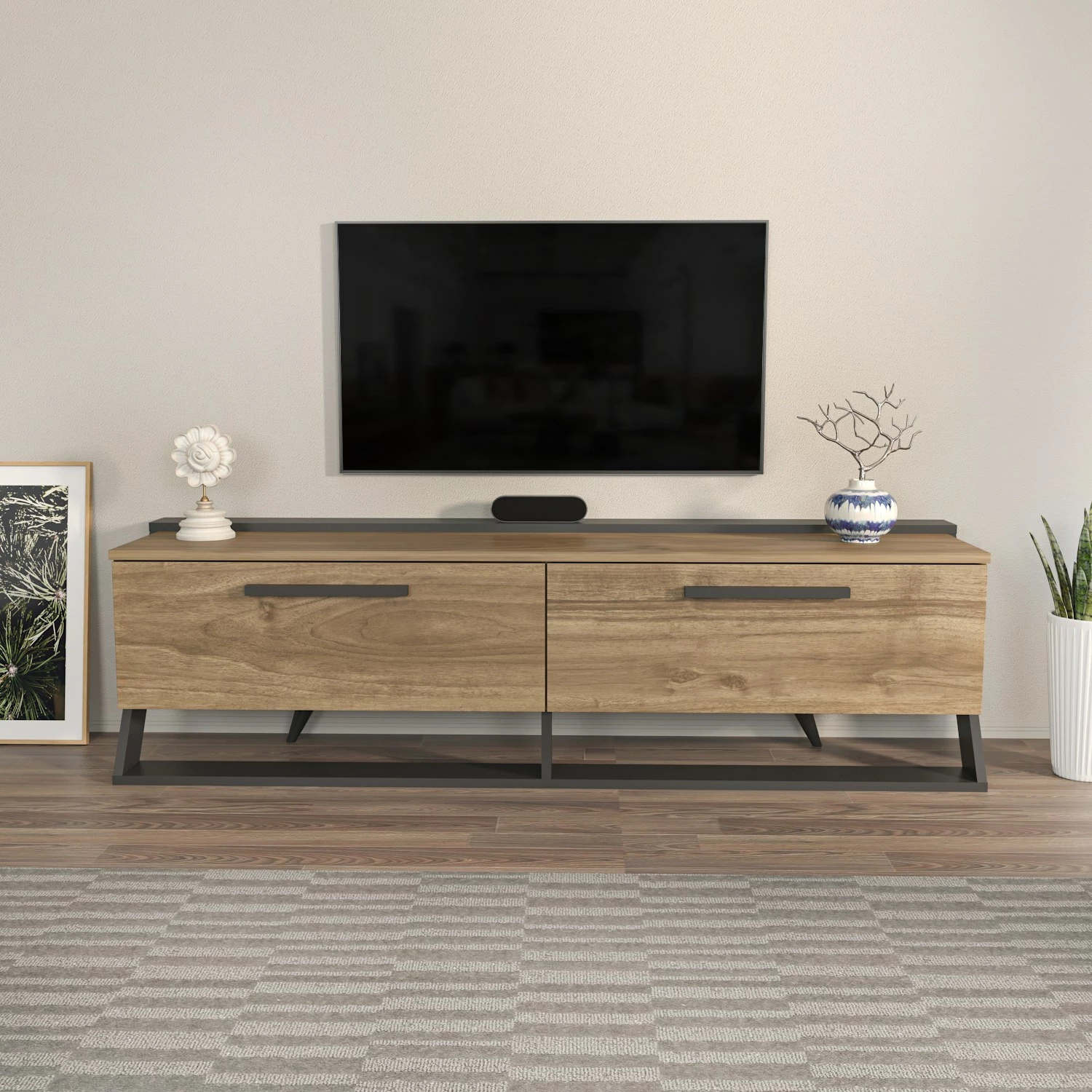 Komodë TV Skye Decor, Astrid, ngjyrë arre, e zezë
