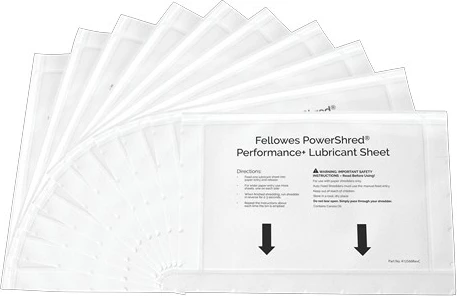 Fletë lubrifikuese Fellowes PowerShred, 10 copë, letër, e bardhë