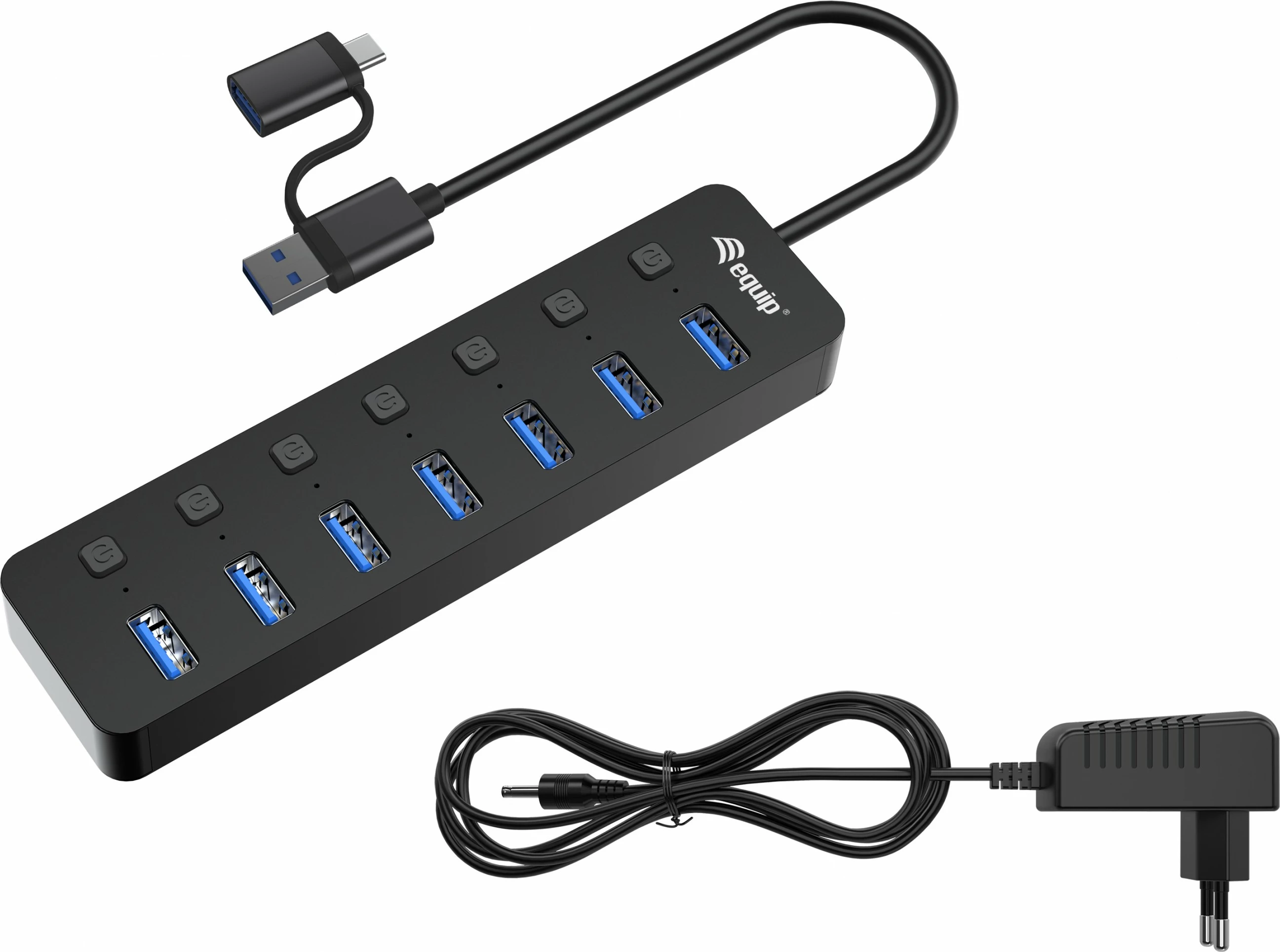 USB hub EQUIP 7 porta USB 3.2 Gen 1, me adapter rryme, i zi