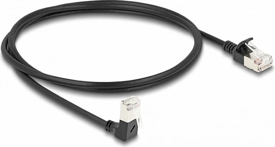 Kabllo rrjeti DeLOCK RJ45 Cat6a S/FTP Slim, 1 m, 90° e këndshme / e drejtë, e zezë