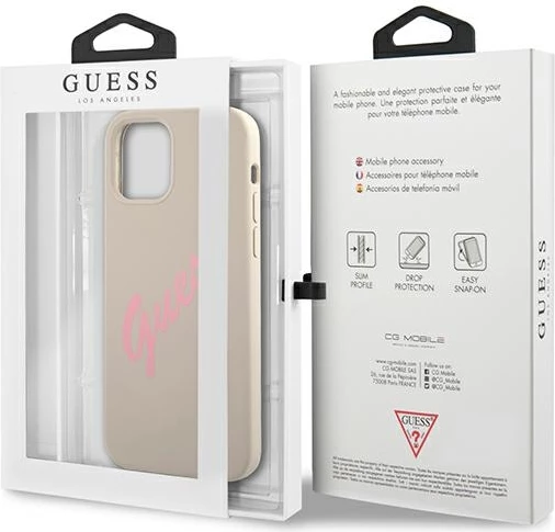 Mbështjellës Guess GUHCP12MLSVSGP për iPhone 12/12 Pro 6.1", silikon, hirtë/rozë
