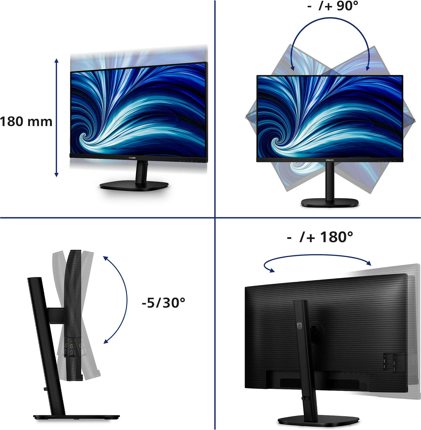 Monitor Philips 3000 Series 32B2N3500/00, 31.5", QHD 2560x1440, IPS, 100Hz, 4ms, i zi
