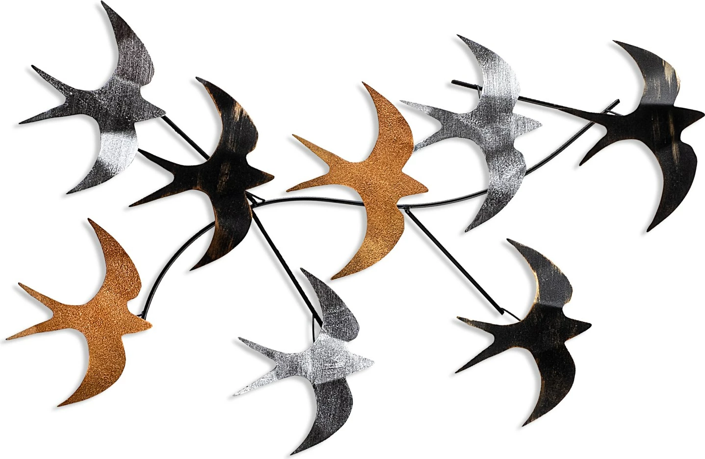 Aksesor dekorativ metalik për mur, Flying Birds 2, shumëngjyrësh, 69x41x7cm