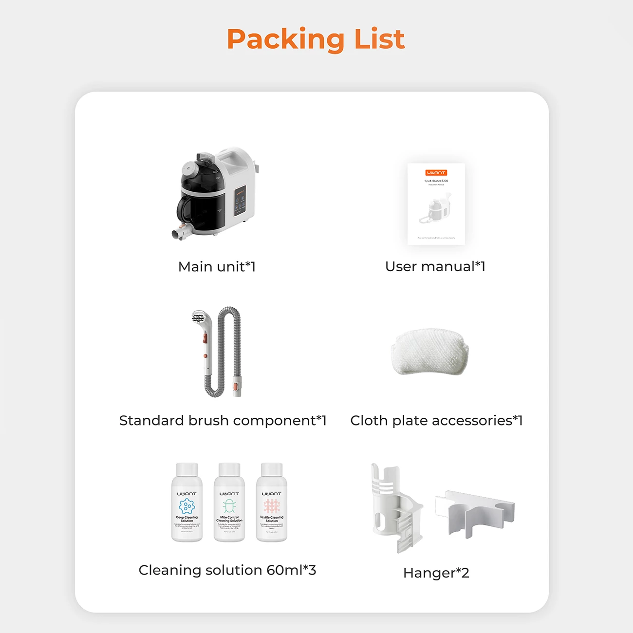 Fshesë me avull dhe ujë UWANT B200, 12000Pa, 1900W, e bardhë, set aksesorësh