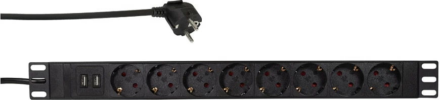 Zgjatues rryme LogiLink, 8-priza Schuko CEE7/3, 2x USB, me mbrojtje nga mbitensioni, e zezë