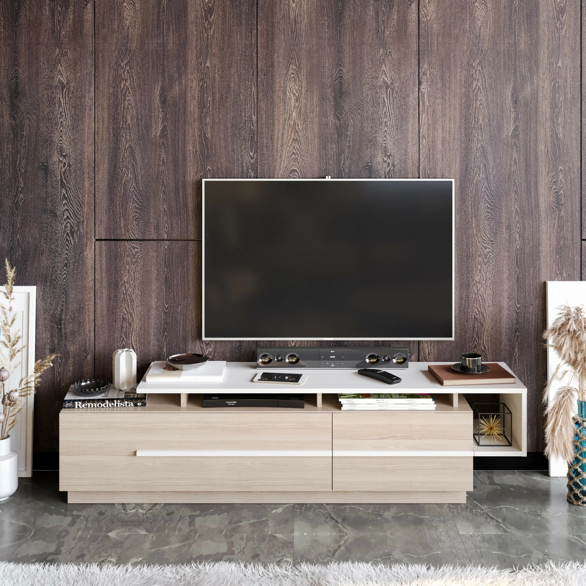 Komodinë TV Hanah Home, Pia - Cordoba, e bardhë