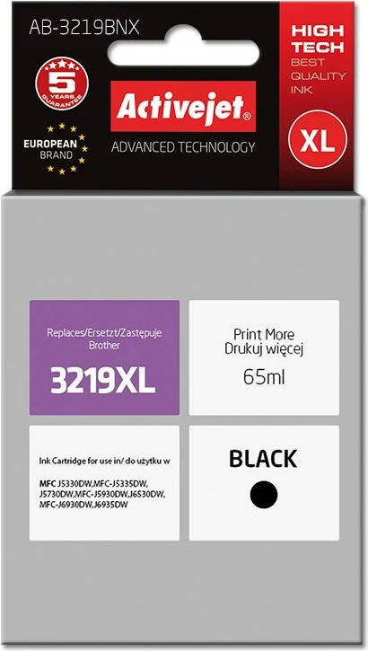 Ngjyrë zëvendësuese Activejet AB-3219Bk për printer Brother, 65ml, e zezë