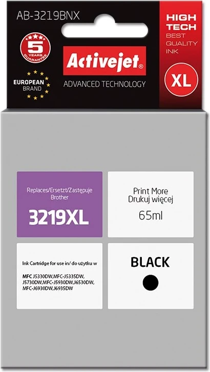 Ngjyrë zëvendësuese Activejet AB-3219Bk për printer Brother, 65ml, e zezë