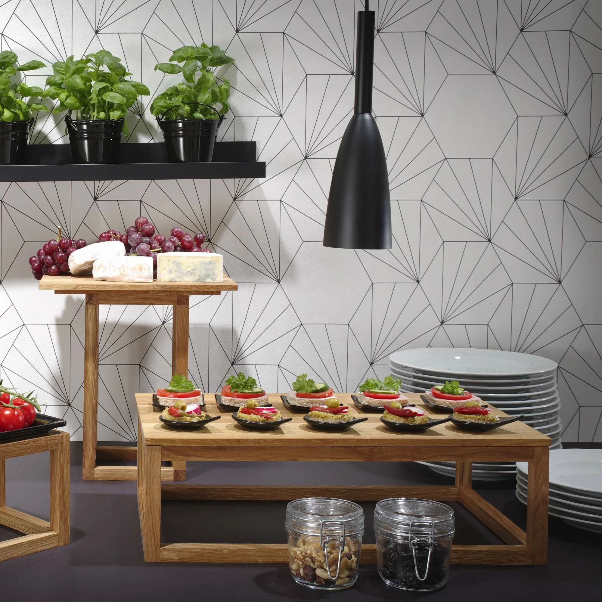 Stendë tabaka palosëse, Fine Dine, Madeira Black Teakstand 980/830 mm, dru, e zezë/kafe
