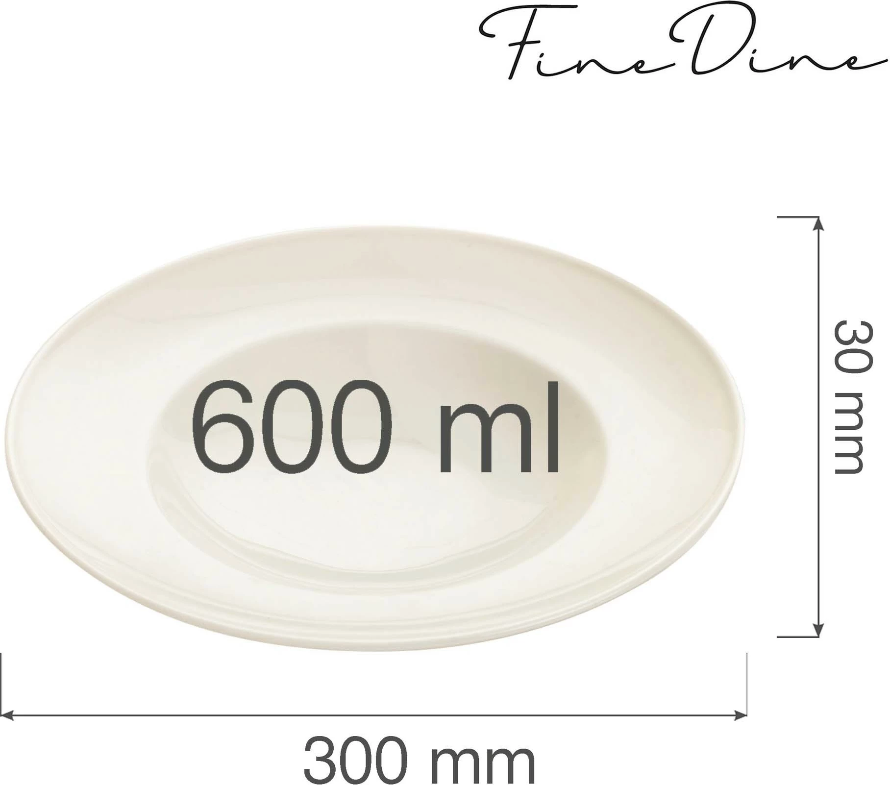 Pjatë për pasta Fine Dine Crema Ø300 mm, 600 ml, set 6 copë, krem