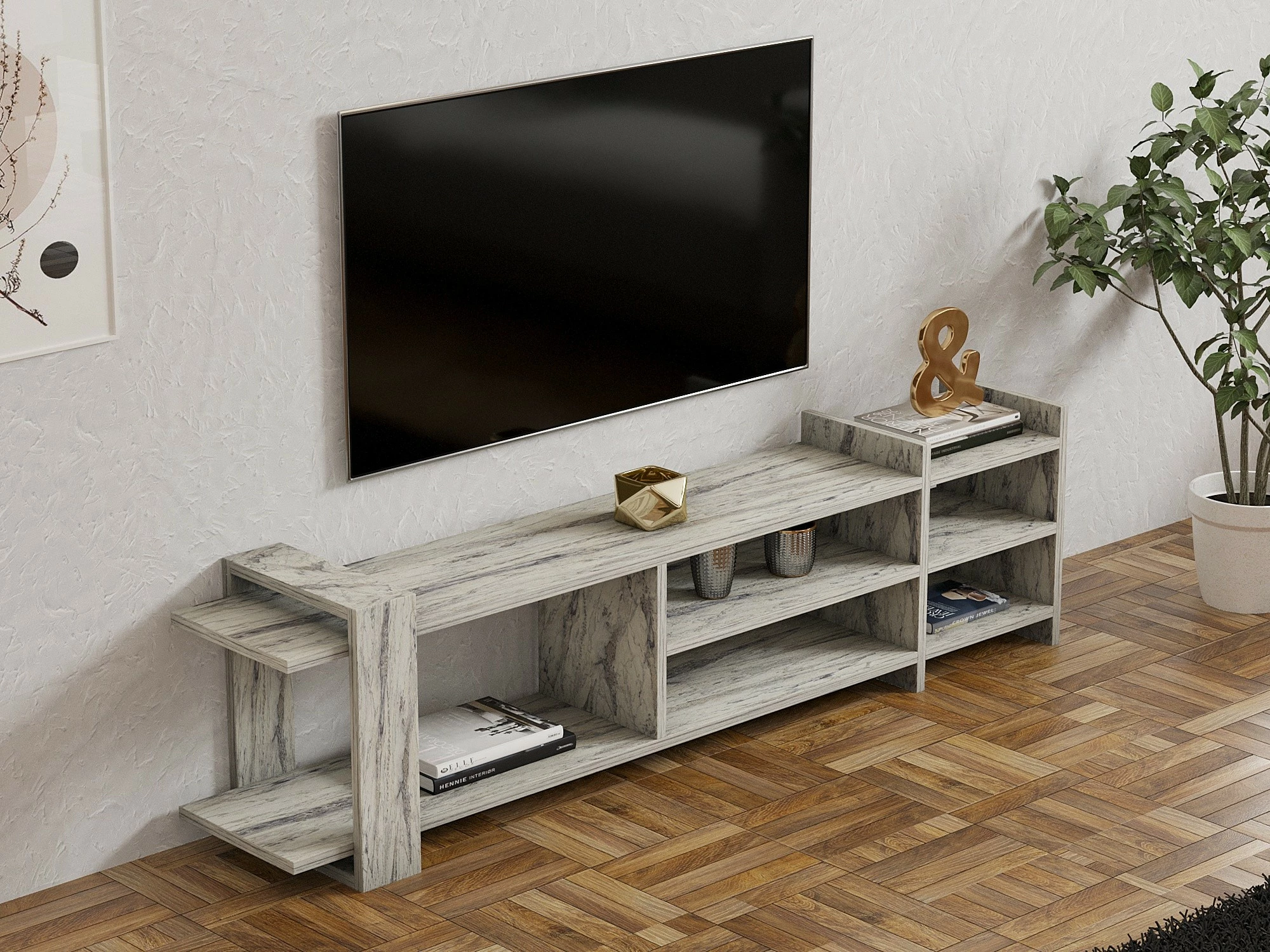 Komodë TV Skye Decor, ngjyrë mermeri Freesia
